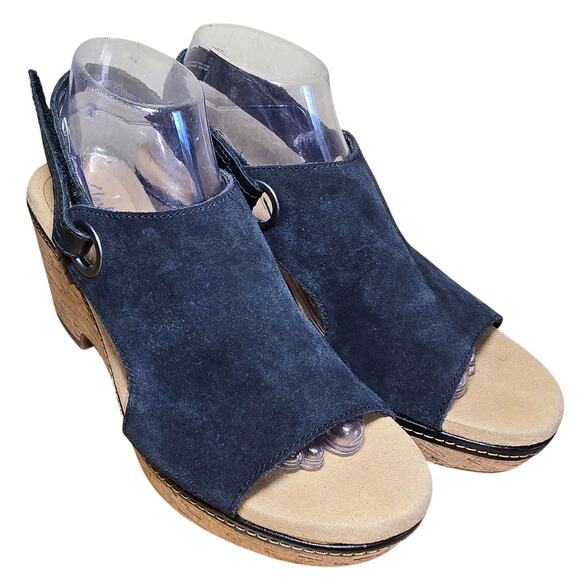 Clarks Women's Giselle Sea Nubuck Suede Wedge Sandals Cork Black 7.5 W Excellent - Picture 3 of 8